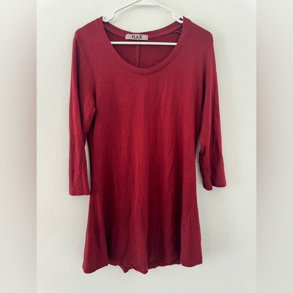 FLAX Tunic Mini Dress 3/4 Sleeves Front Seam Lagenlook Stretch Size Small - Picture 1 of 7
